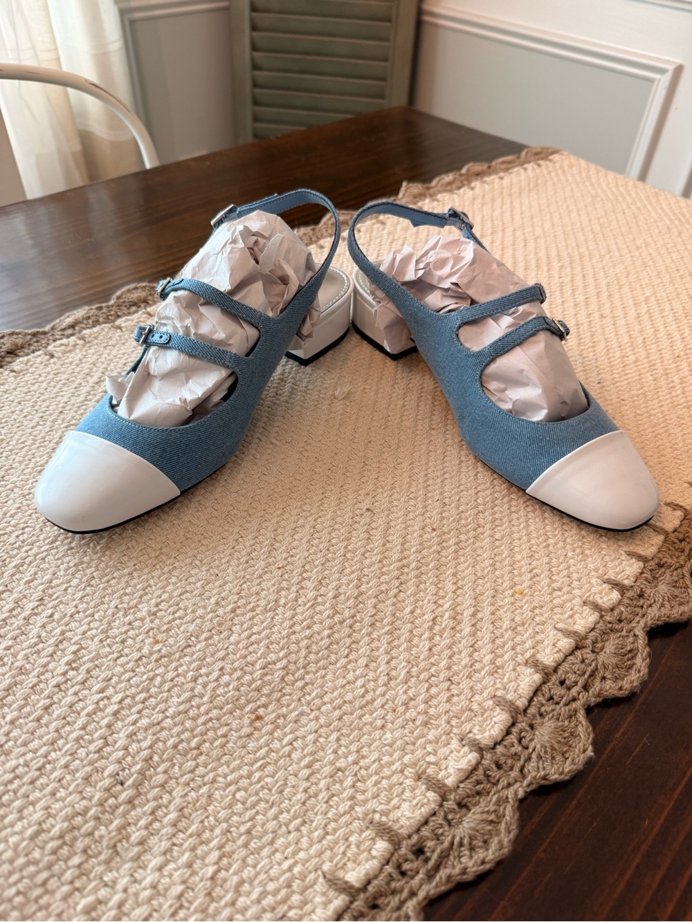 Nine West Roslin Mary Jane Slingback Pumps in Denim/White Sz 9 M - Picture 4 of 9